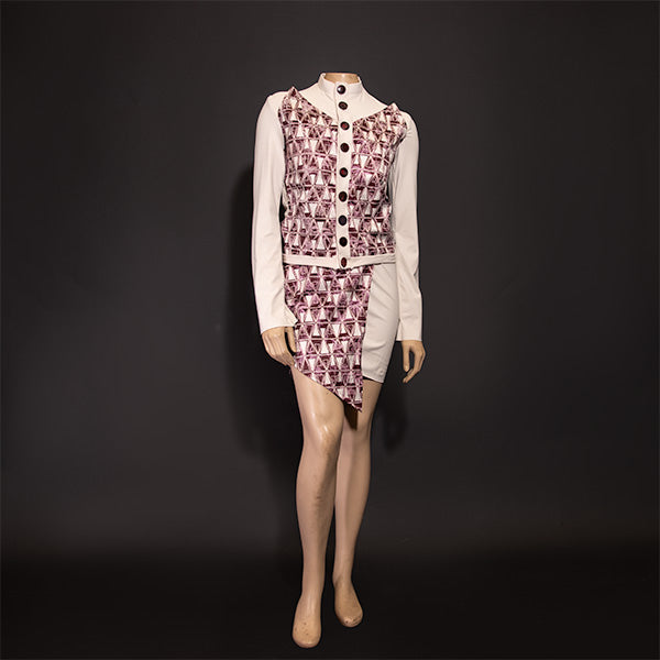 Touch of Madness - Geometric Button Down Asymmetrical Jacket and Skirt