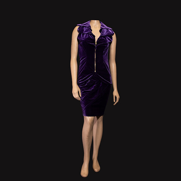 Touch of Madness - Purple Velvet Triple Collar Jacket with Peplum Skirt