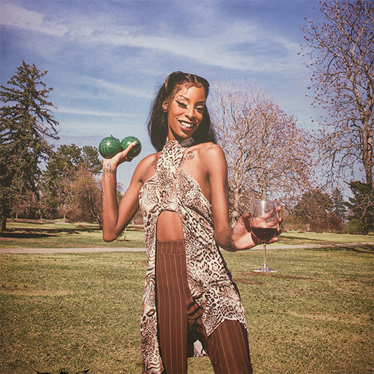 Animal Print Halter top with Brown Pinstriped Fitted Pants