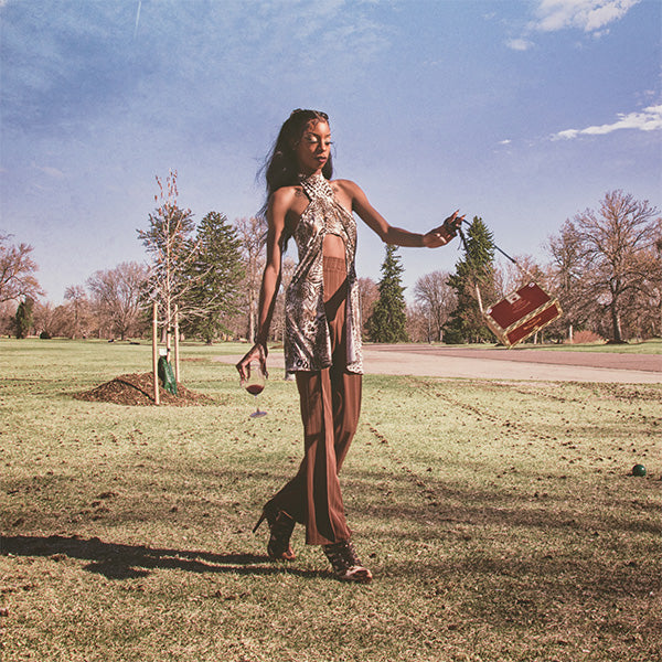 Animal Print Halter top with Brown Pinstriped Fitted Pants