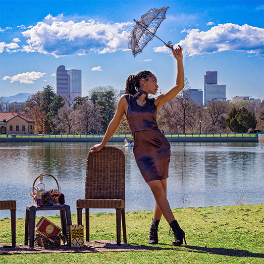 Brown Satin One-Piece Skirt with Hood