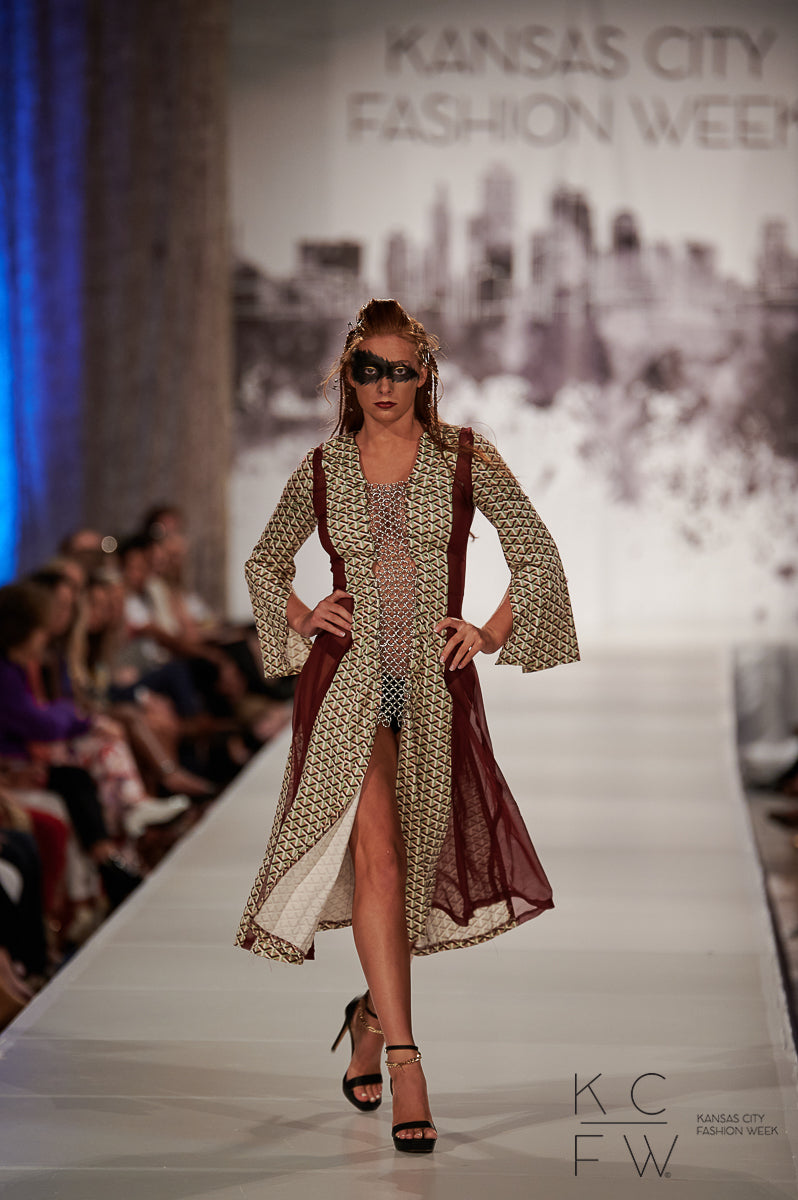 Fall 2022 "Ragnarök" Collection - Geometric Patterned Dress, Corset Lacing Front, Sheer Side Detailing