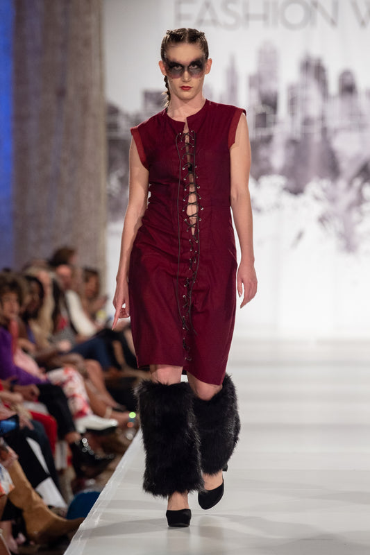 Fall 2022 "Ragnarök" Collection - Maroon Geometric Sheath Skirt with front Corset Lacing