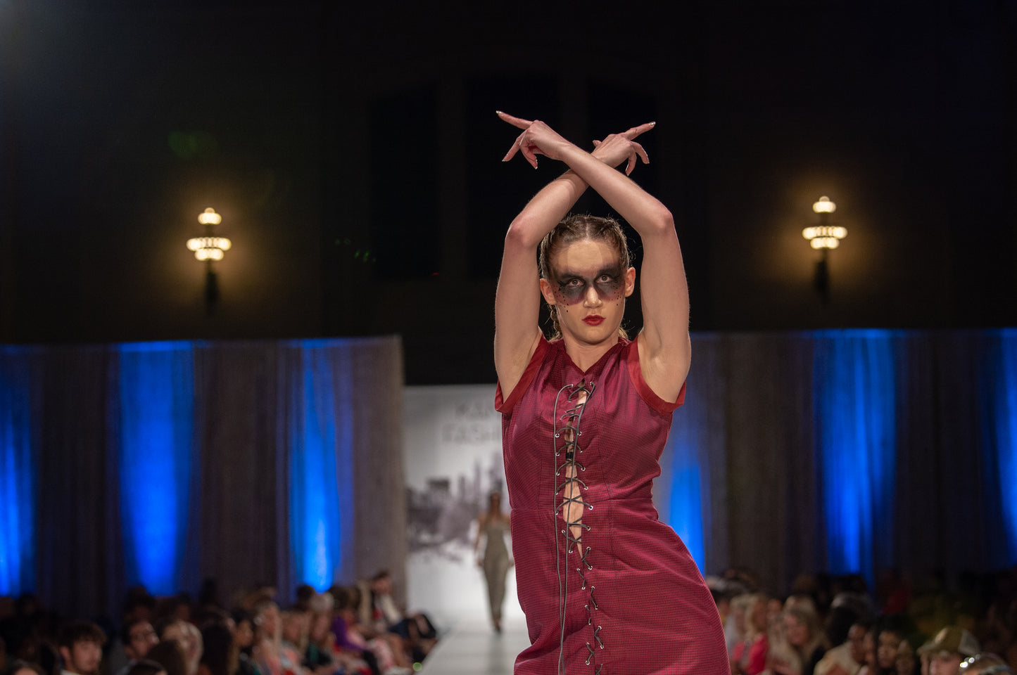 Fall 2022 "Ragnarök" Collection - Maroon Geometric Sheath Skirt with front Corset Lacing