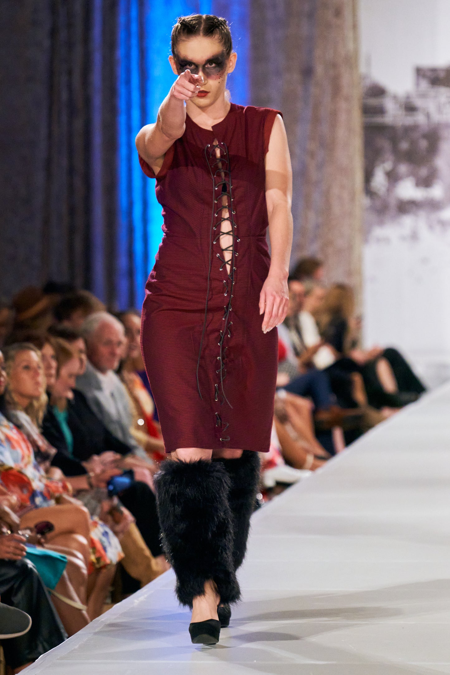 Fall 2022 "Ragnarök" Collection - Maroon Geometric Sheath Skirt with front Corset Lacing