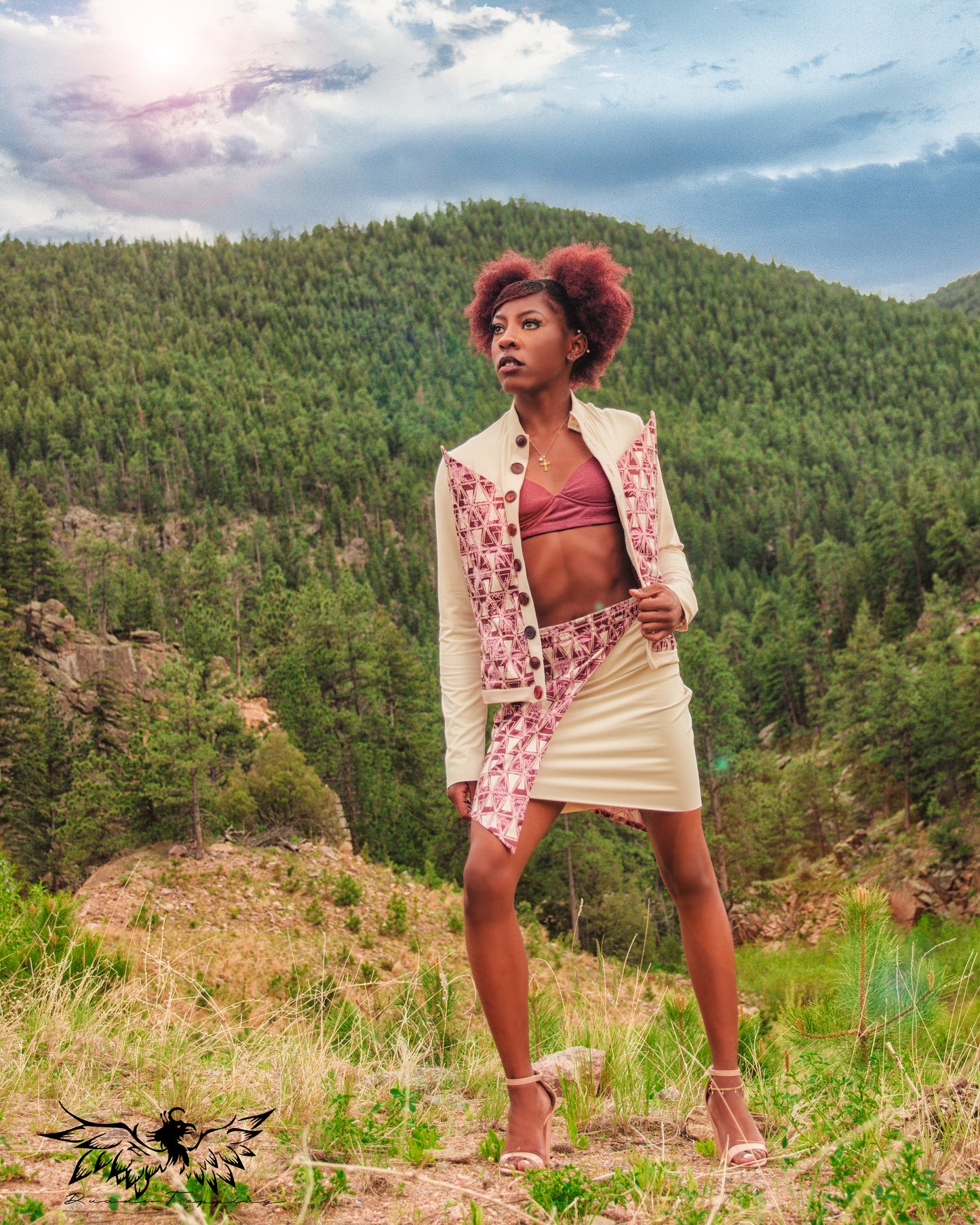 Touch of Madness - Geometric Button Down Asymmetrical Jacket and Skirt