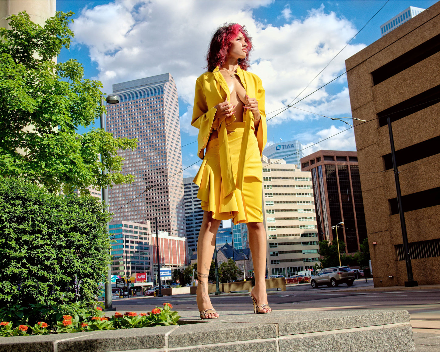 Spring 2022 "Retaliation" Collection - Yellow Stretch Mid Skirt with Architectured Ruffles