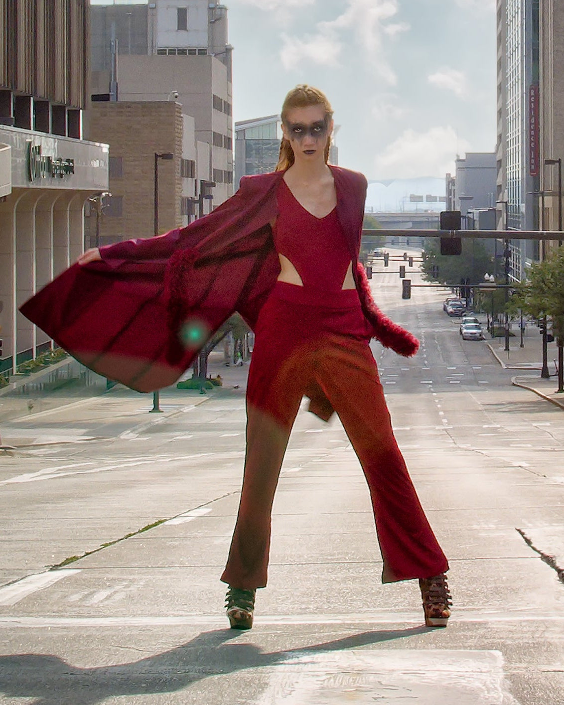 Fall 2022 "Ragnarök" Collection - Maroon Trench Coat with Faux Fur Tie