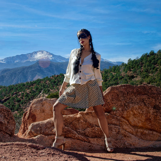 Fall 2022 "Ragnarök" Collection -Geometric Patterned Wrap Mini Skirt