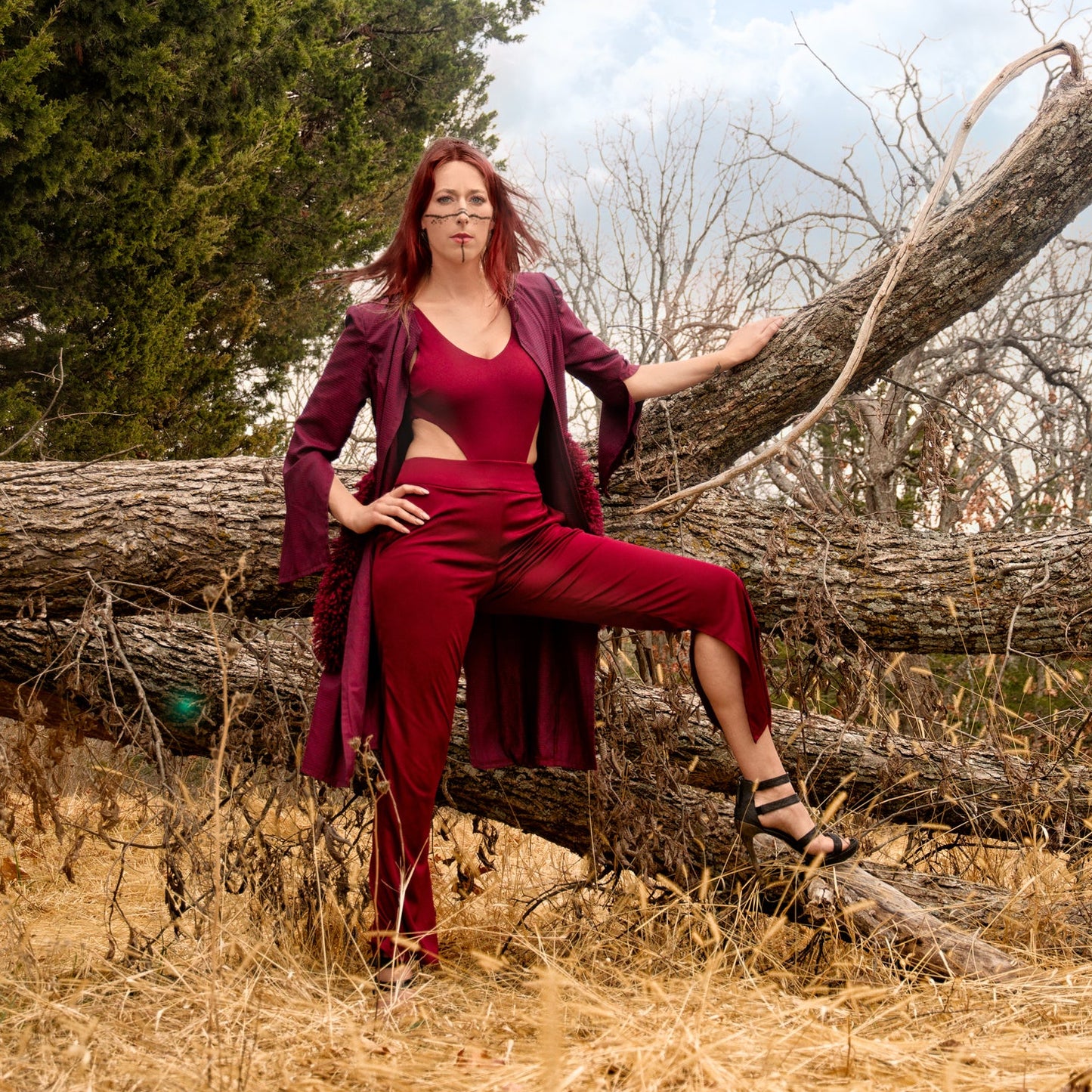 Fall 2022 "Ragnarök" Collection - Maroon Fitted Pencil Pants, with Leg Gussets