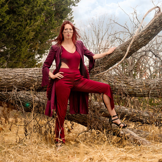 Fall 2022 "Ragnarök" Collection - Maroon Fitted Pencil Pants, with Leg Gussets