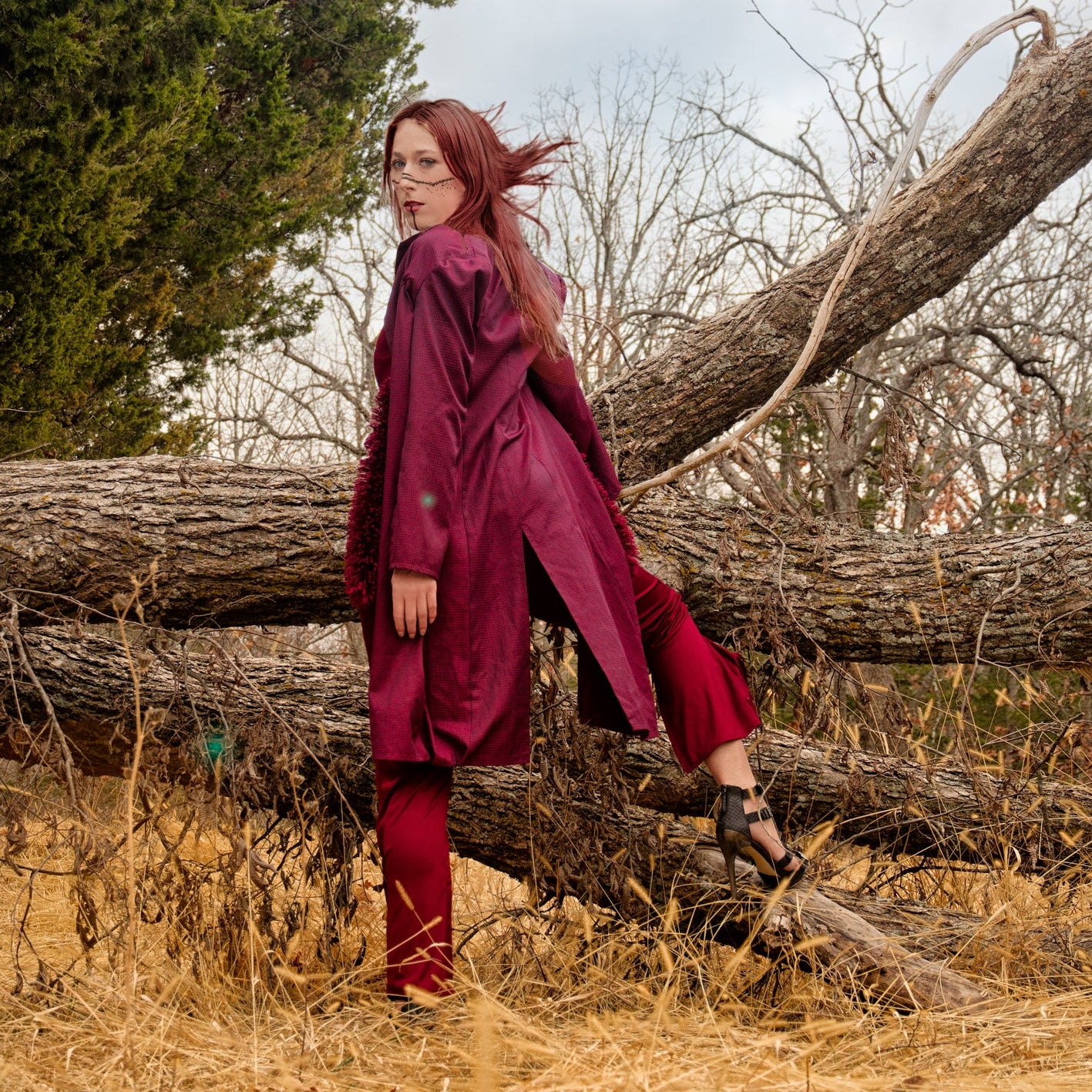 Fall 2022 "Ragnarök" Collection - Maroon Fitted Pencil Pants, with Leg Gussets