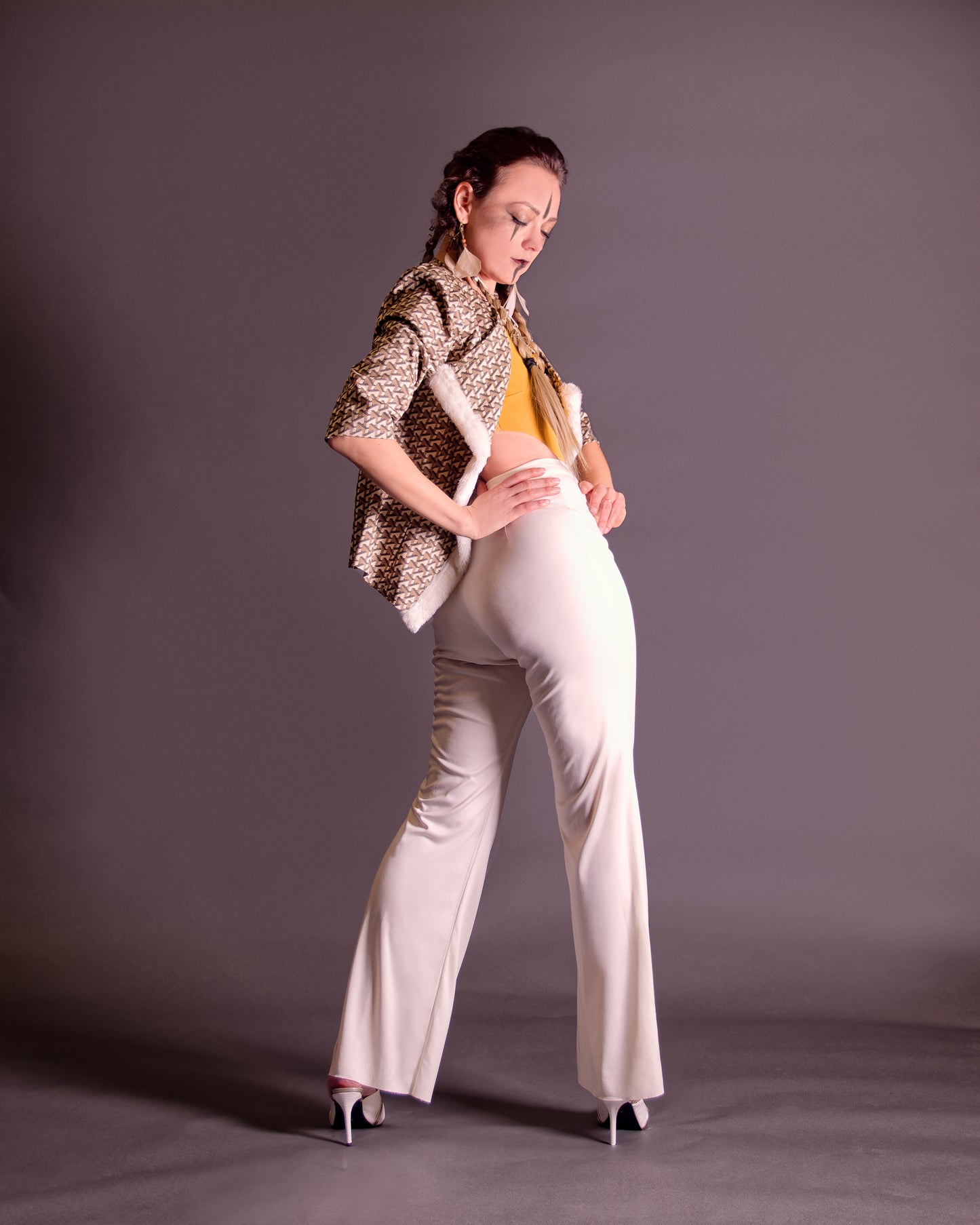 Fall 2022 "Ragnarök" Collection -White Stretch Pants, Sewn in Crease