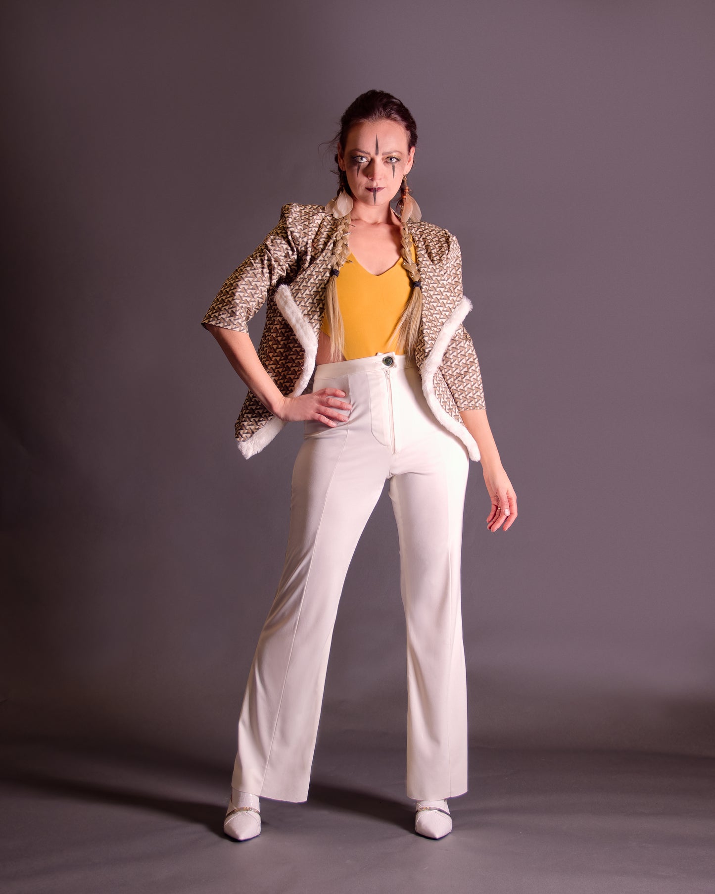 Fall 2022 "Ragnarök" Collection -White Stretch Pants, Sewn in Crease