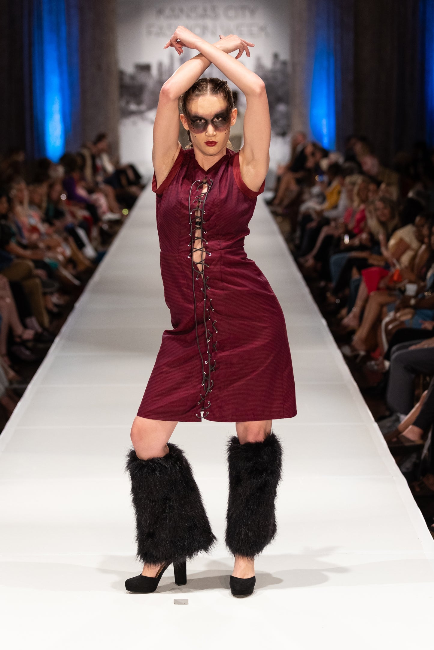 Fall 2022 "Ragnarök" Collection - Maroon Geometric Sheath Skirt with front Corset Lacing
