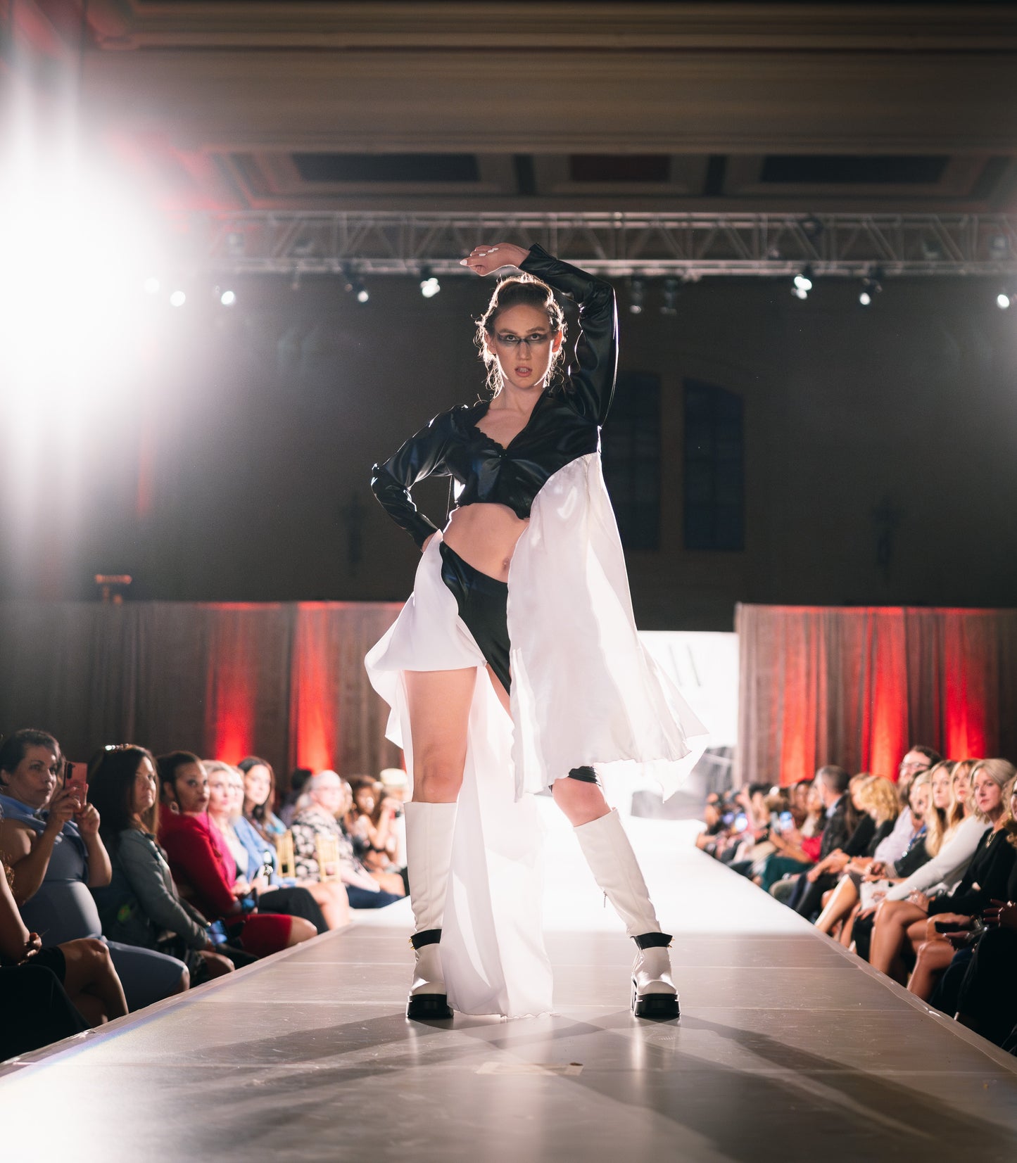 Untamed - Satin and Leather Asymmetrical Top