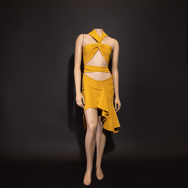 Spring 2022 "Retaliation" Collection - Asymmetrical Yellow Stretch Mini Skirt with Wrap top