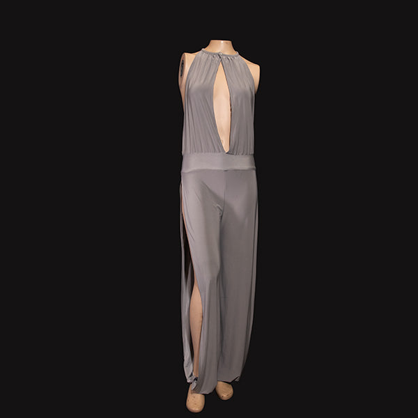 Dance Inspired Grey Micro-Suede Cut Out Jumpsuit