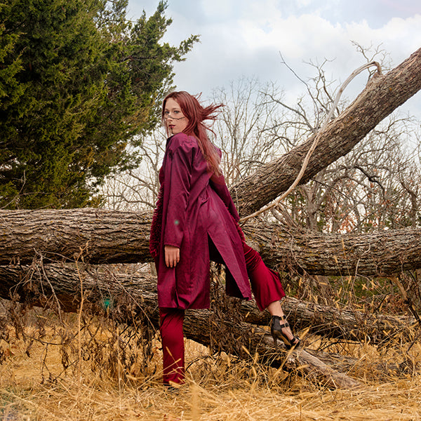 "Ragnarök" Look #5 - Maroon Geometric Trench Coat