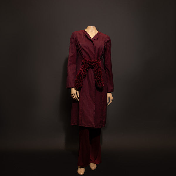 Fall 2022 "Ragnarök" Collection - Maroon Trench Coat with Faux Fur Tie