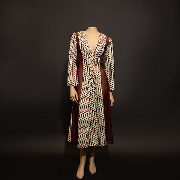 Fall 2022 "Ragnarök" Collection - Geometric Patterned Dress, Corset Lacing Front, Sheer Side Detailing