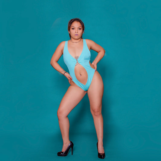 One-Piece Teal Swimsuit W/ O-Ring Detail