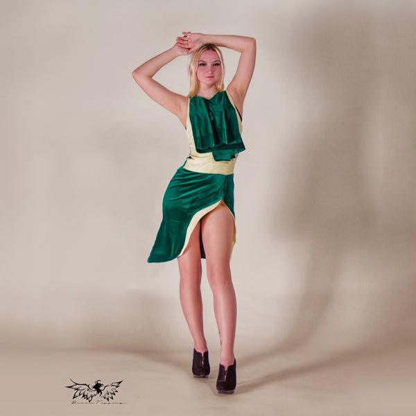 Touched Look #8 - Flower Green Velour Skirt Set