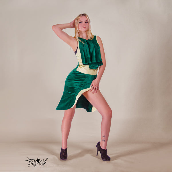 Touched Look #8 - Flower Green Velour Skirt Set